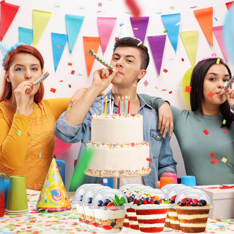 Tiaiidi تيعيدي 100 عبوة أكواب حلوى بلاستيكية سعة 6 أونصات أكواب بارفيه قابلة للتصرف مع أغطية قبة (بدون ثقب) أكواب حفلات بلاستيكية شفافة للفواكه والآيس كريم والزبادي والمشروبات الباردة ووجبات الكوب كيك. - Image 4