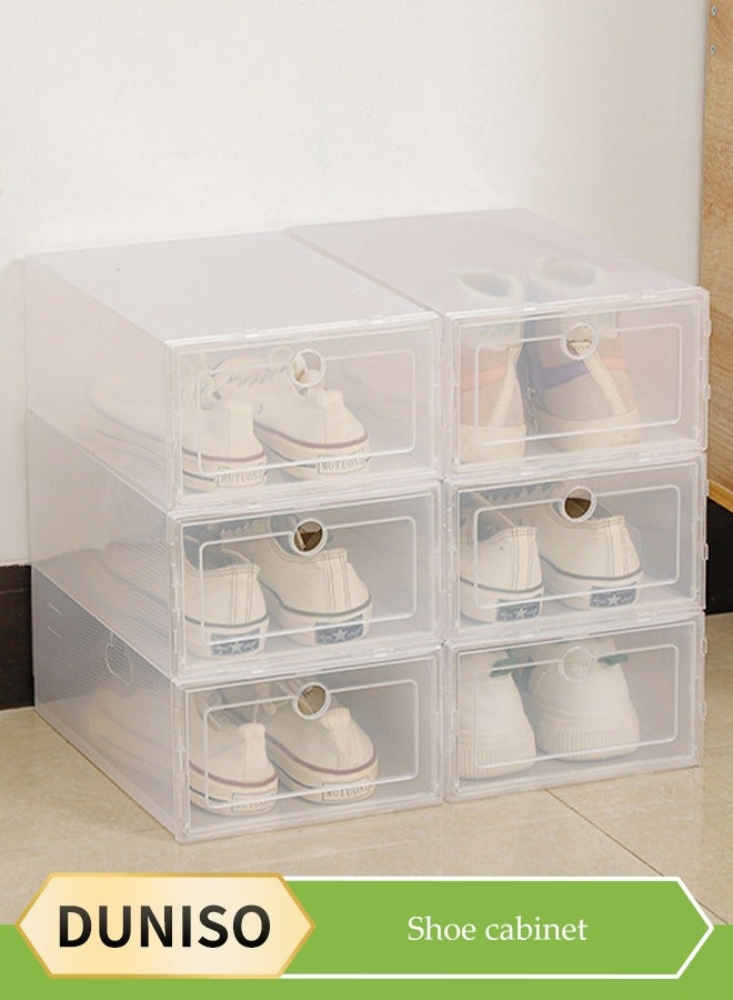 DUNISO 6 Pieces of Shoe Storage Boxes, stackable shoe display box, multifunctional transparent shoe box, plastic flip shoe box, dustproof and durable, suitable for both men and women，33*23*14CM  - Image 2