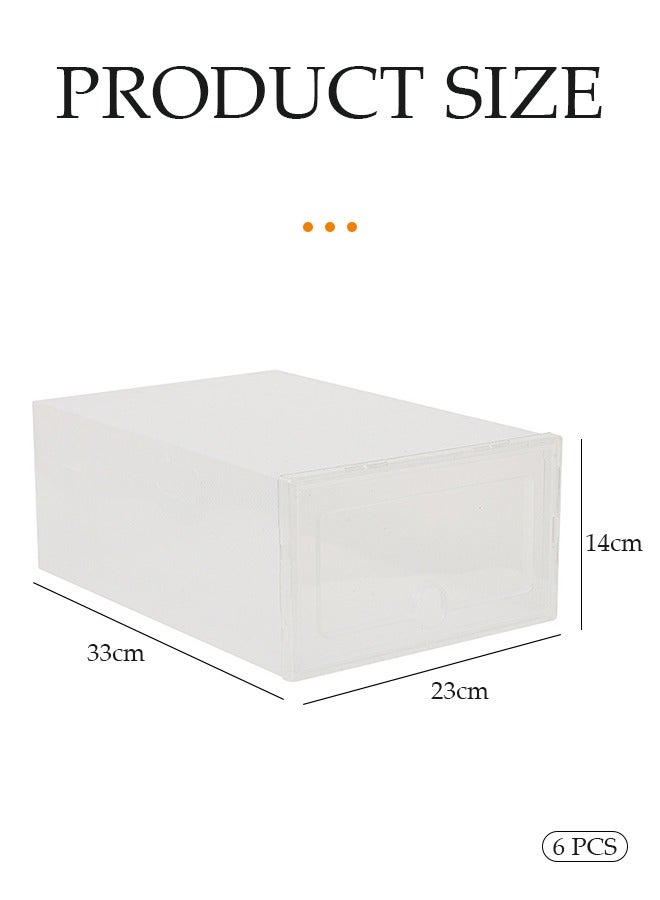 DUNISO 6 Pieces of Shoe Storage Boxes, stackable shoe display box, multifunctional transparent shoe box, plastic flip shoe box, dustproof and durable, suitable for both men and women，33*23*14CM - Image 2