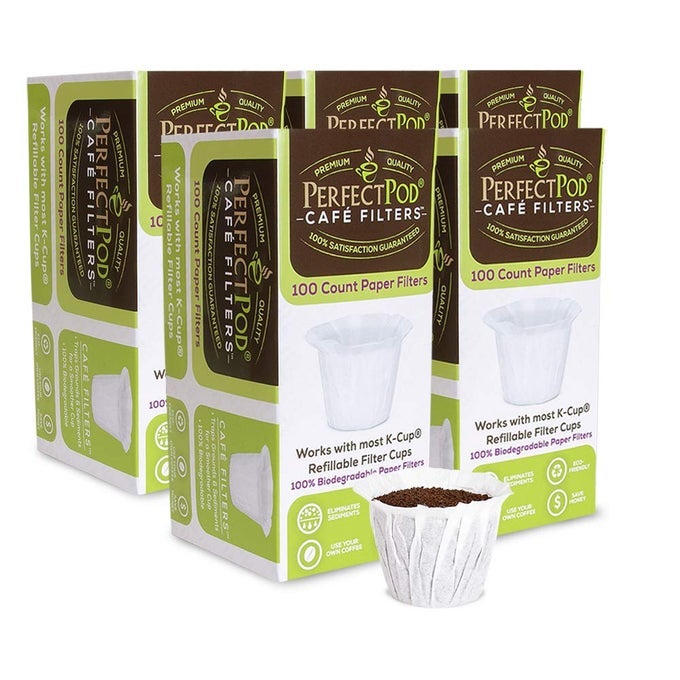 CAFE FILTERS PAPER LINERS FOR REUSABLE K CUP COFFEE PODS BY FITS ALL BRANDS COMPATIBLE WITH ALL REFILLABLE CAPSULES DISPOSABLE PAPER FILTERS 500CT