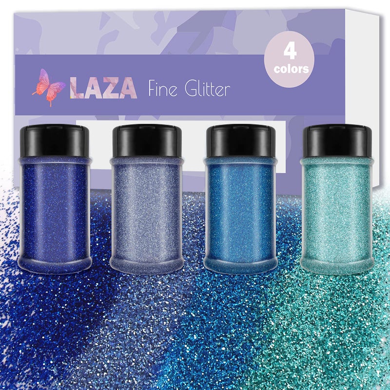 Laza Ultra Fine Powder 4 Colors 320ml Craft Glitter Sequins PET Extra Fine for Ocean Resin Nail Arts Epoxy Tumbler Decoration Weddings Card Flower Scrapbooking Deep Sea Blue