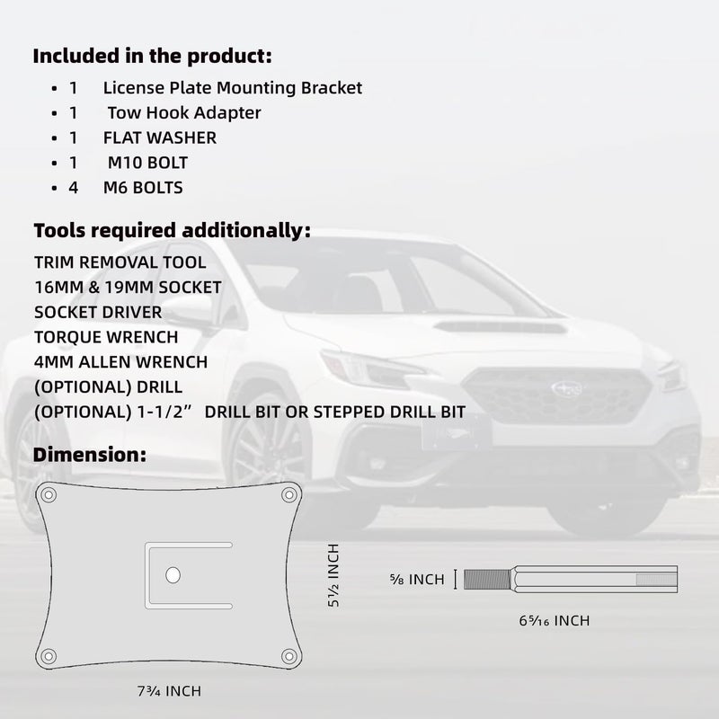 Mavnai License Plate Relocation Kit, Fits For Subaru WRX 2022+/Crosstrek 2018+, Mounts to OEM Front Tow Hook, Avoid Drilling Holes in The Front Bumper, Includes All Necessary Hardware for Installation - Image 5