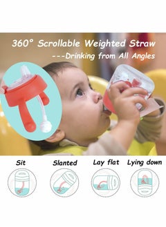 Excefore Sippy Cups for Baby 6+ Months, 180ML Toddler Baby Bottles, Spill-Proof Transition Learner Cups for Infant Toddler 6-24 Month, Clear Scale Trainer Cup with Weighted Straw Cover (Orange Lion)  - Image 3