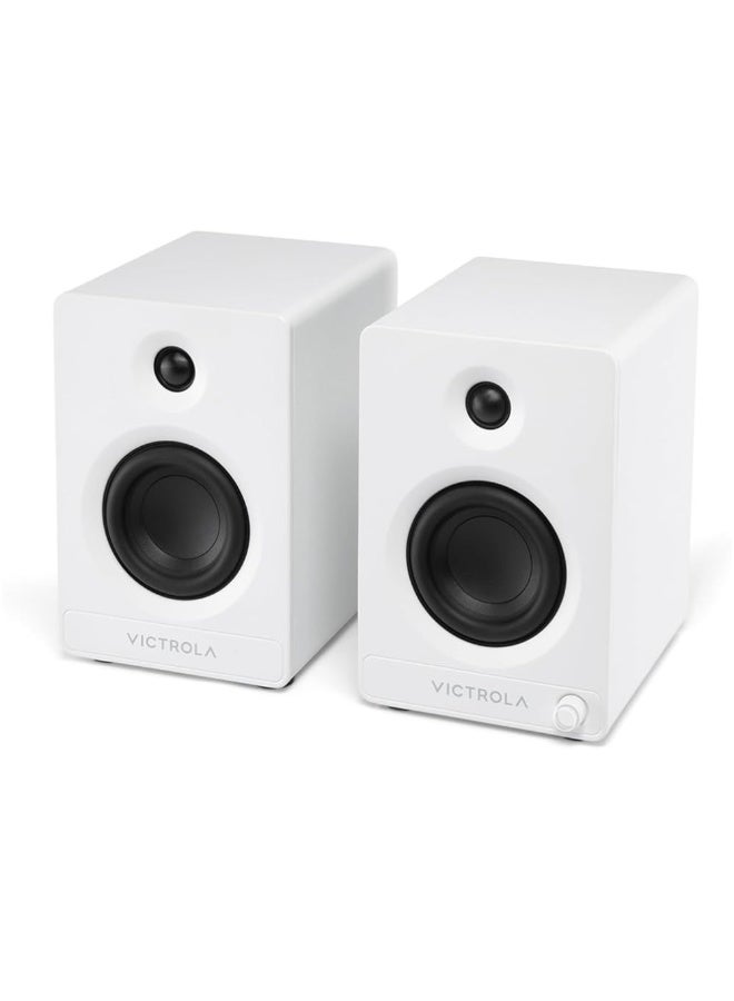 Victrola Tempo – Bluetooth Bookshelf Speakers – Room-Filling Sound, Bluetooth Input, Multi-Speaker Streaming Using Auracast, USB-C Computer Input, Turntable Inputs, Subwoofer Output (Pair, White) - Image 1