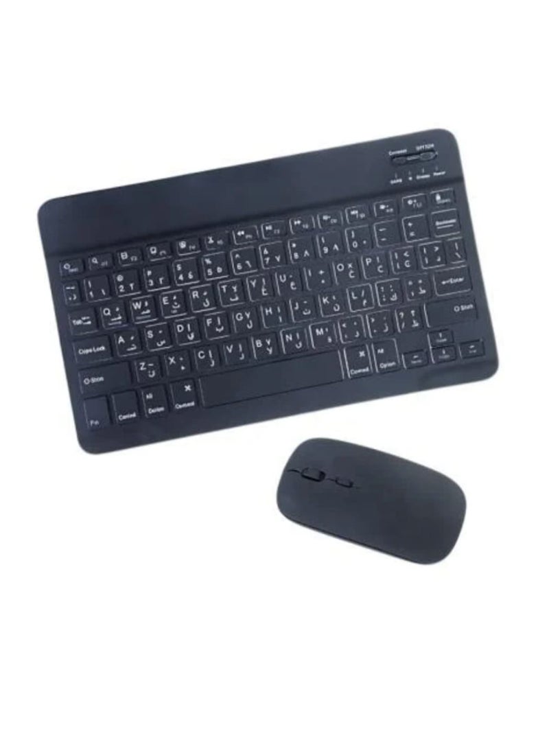 Ultra-Slim Wireless Bluetooth Keyboard and Mouse Set - Arabic & English Layout - Compatible with iPad, Tablets, Smartphones (iOS/Android) and Laptops - Portable & Stylish for Office and Study - Image 1