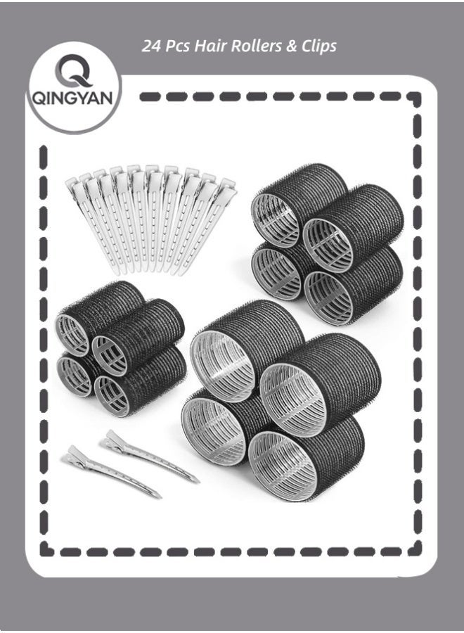 QINGYAN 24 Pcs Hair Rollers & Clips, Self Holding Hair Curlers with Clips, Large Rollers for Hair Set, Self Grip Roller for Long Medium Short Hair Volume Salon (12 Rollers + 12Hair clips ) - Image 1