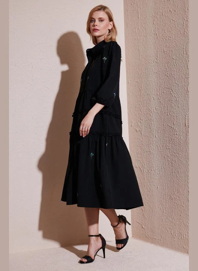 Lela Lela Regular Fit Three Quarter Sleeve Midi Woven Dress Women's DRESS 611EL0882