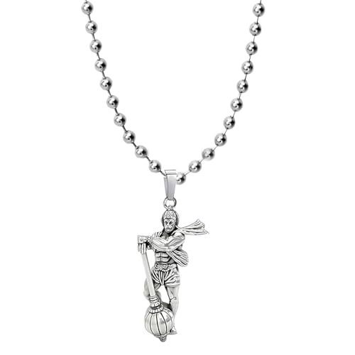 Okos Rhodium Plated Fashion Jewellery Combo of 2 Different Style Meditating and Standing Lord Hanuman Pedants With Chain CO1000479RHD - Image 3