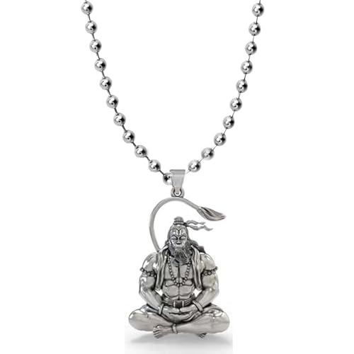 Okos Rhodium Plated Fashion Jewellery Combo of 2 Different Style Meditating and Standing Lord Hanuman Pedants With Chain CO1000479RHD - Image 2
