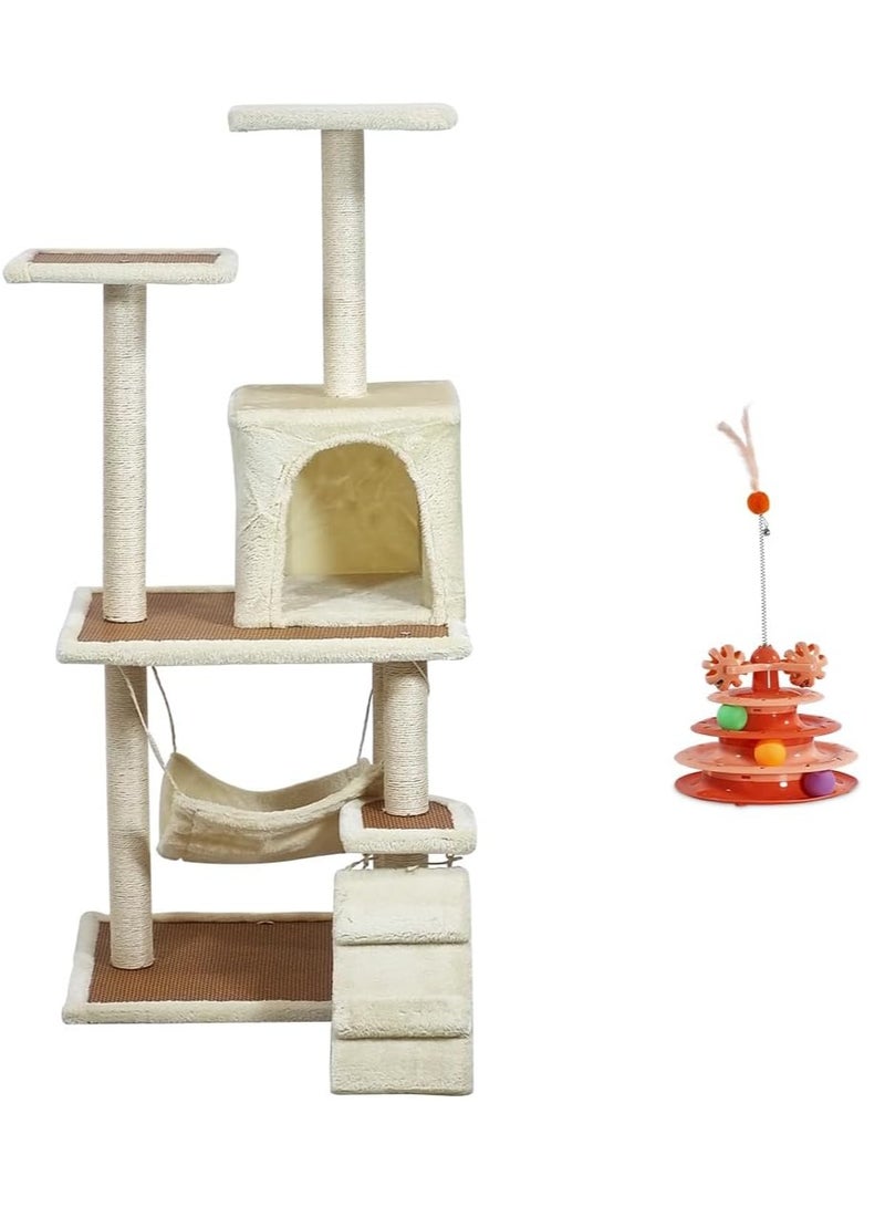 أن ان سي بيتس برج شجرة القطط متعدد المستويات، شجرة قطط كبيرة مع شقة قطط مريحة، مجثمات مزدوجة، وعمود خدش، مركز أنشطة القطط الداخلي مع لعبة دوارة، أرجوحة، سلم تسلق وسهل التجميع، (بيج) - Image 1