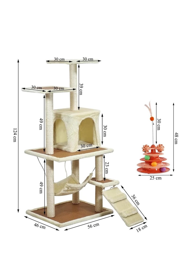 أن ان سي بيتس برج شجرة القطط متعدد المستويات، شجرة قطط كبيرة مع شقة قطط مريحة، مجثمات مزدوجة، وعمود خدش، مركز أنشطة القطط الداخلي مع لعبة دوارة، أرجوحة، سلم تسلق وسهل التجميع، (بيج) - Image 2