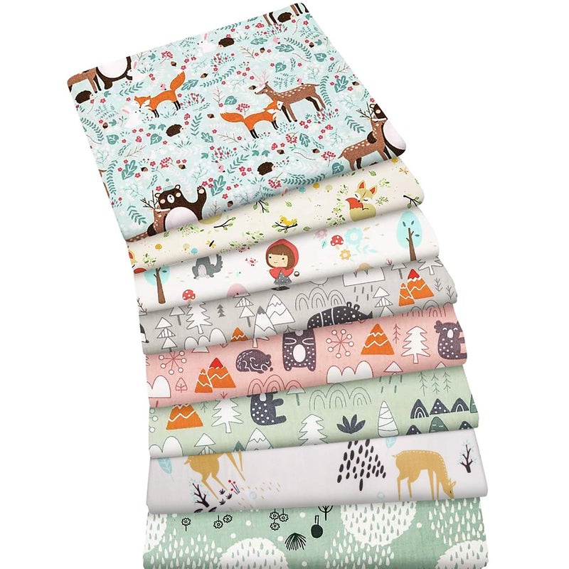 Aubliss 8pcs Fat Quarter Fabric Bundles 100% Cotton 19.6'' x 19.6''(50cm x 50cm) Quilting Cotton Craft Fabric Pre-Cut Squares Sheets for Patchwork Sewing Quilting Crafting(Forest) - Image 1