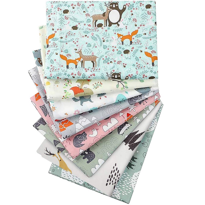 Aubliss 8pcs Fat Quarter Fabric Bundles 100% Cotton 19.6'' x 19.6''(50cm x 50cm) Quilting Cotton Craft Fabric Pre-Cut Squares Sheets for Patchwork Sewing Quilting Crafting(Forest) - Image 2