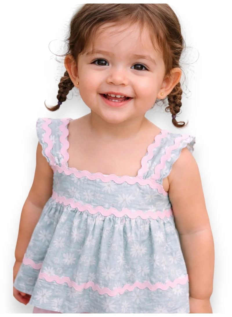 victor and jane Baby Girls Sleeveless Smocked Top & Ruffle Shorts Set with Headband and sunglasses