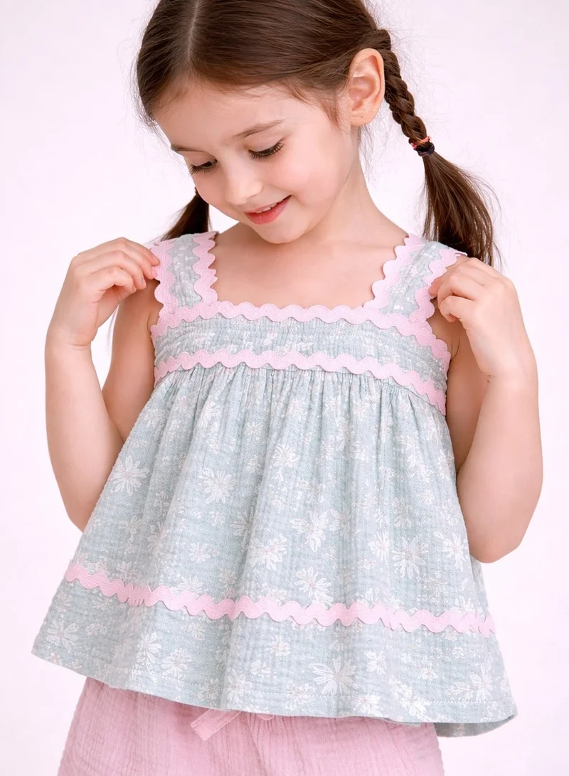 Victor And Jane  Baby Girls Sleeveless Smocked Top & Ruffle Shorts Set with Headband and sunglasses for Women | Best Price UAE