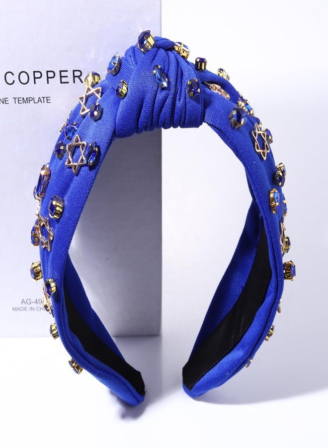 YAHPERN Hanukkah Headband for Women Star Headbands Blue Jeweled Crystal Rhinestone Knotted Headband Holiday Hanukkah Hair Accessories Outfits the Festival of Lights Gifts - Image 3
