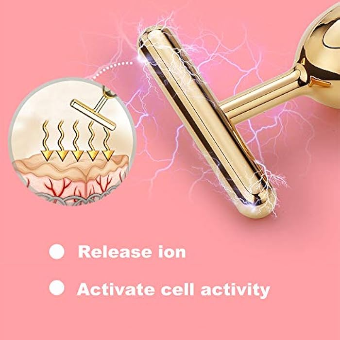 Yeamon 2 in 1 Face Massager Golden Facial Electric 3D Roller and T Shape Arm Eye Nose Massager Skin Care Tool - Image 3