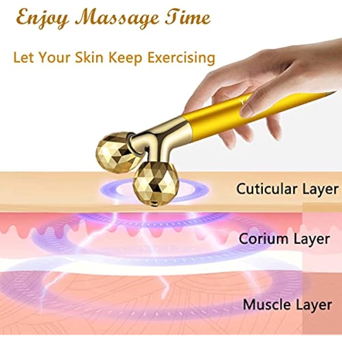 Yeamon 2 in 1 Face Massager Golden Facial Electric 3D Roller and T Shape Arm Eye Nose Massager Skin Care Tool - Image 2