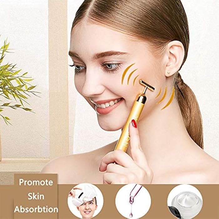 Yeamon 2 in 1 Face Massager Golden Facial Electric 3D Roller and T Shape Arm Eye Nose Massager Skin Care Tool - Image 4