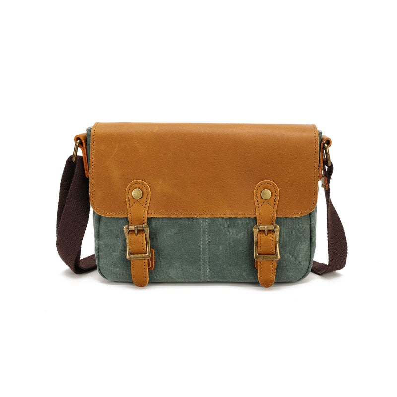 Men'S Vintage Messenger Bag Waterproof Oil Wax Canvas With Crazy Horse Leather Shoulder Bag Outdoor Leisure Sports Canvas Bag - Image 1