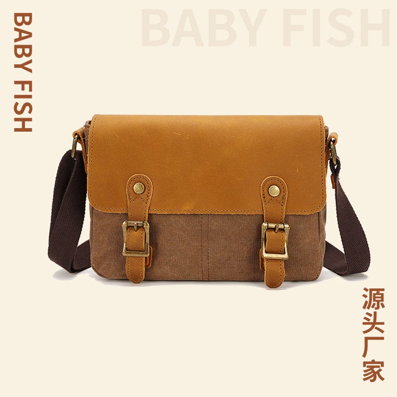Men'S Vintage Messenger Bag Waterproof Oil Wax Canvas With Crazy Horse Leather Shoulder Bag Outdoor Leisure Sports Canvas Bag - Image 2