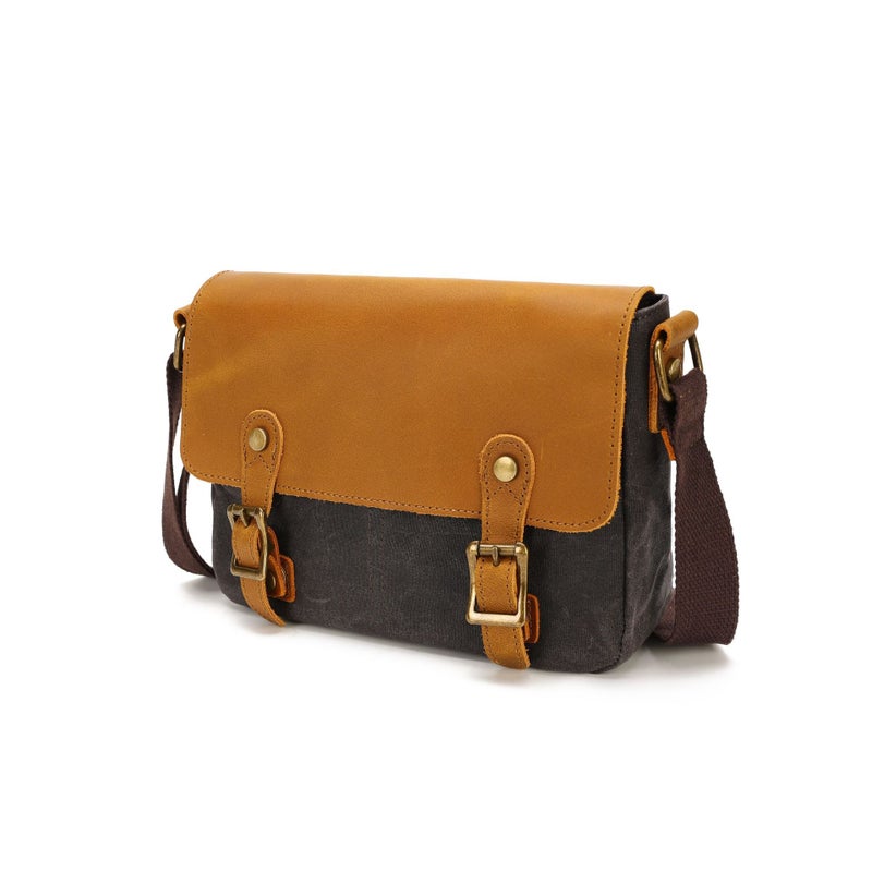 Men'S Vintage Messenger Bag Waterproof Oil Wax Canvas With Crazy Horse Leather Shoulder Bag Outdoor Leisure Sports Canvas Bag - Image 5