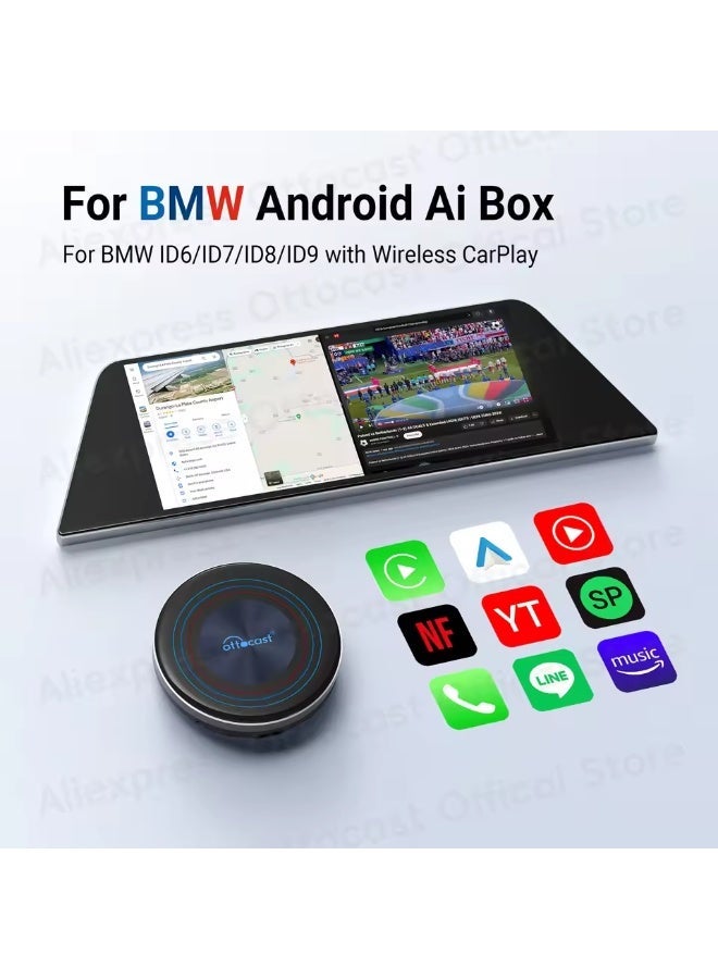 أوتوكاست أوتو كاست OttoAiBox i3 بنظام أندرويد 13، صندوق ذكي بتقنية الذكاء الاصطناعي، يدعم CarPlay اللاسلكي، صندوق تلفزيون السيارة، يدعم Spotify وNetflix وGoogle، ملحقات سيارات BMW X3 وX5 - Image 1