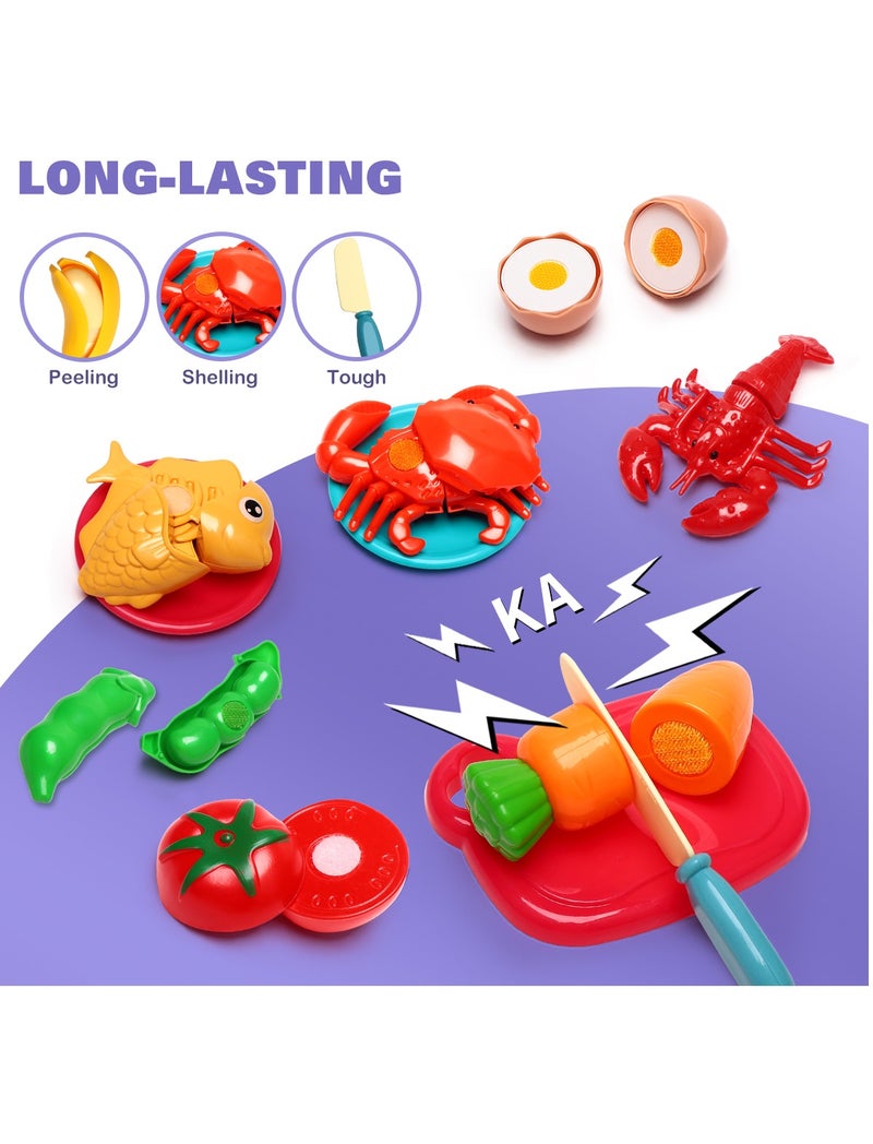 81pcs Cutting Toy Food with Storage Bag, Cutting Fruit and Vegetable Set, Kitchen Toy Set, Fun Food Simulation Toys for Children's Skills Development,Boys Girls Gift - Image 2