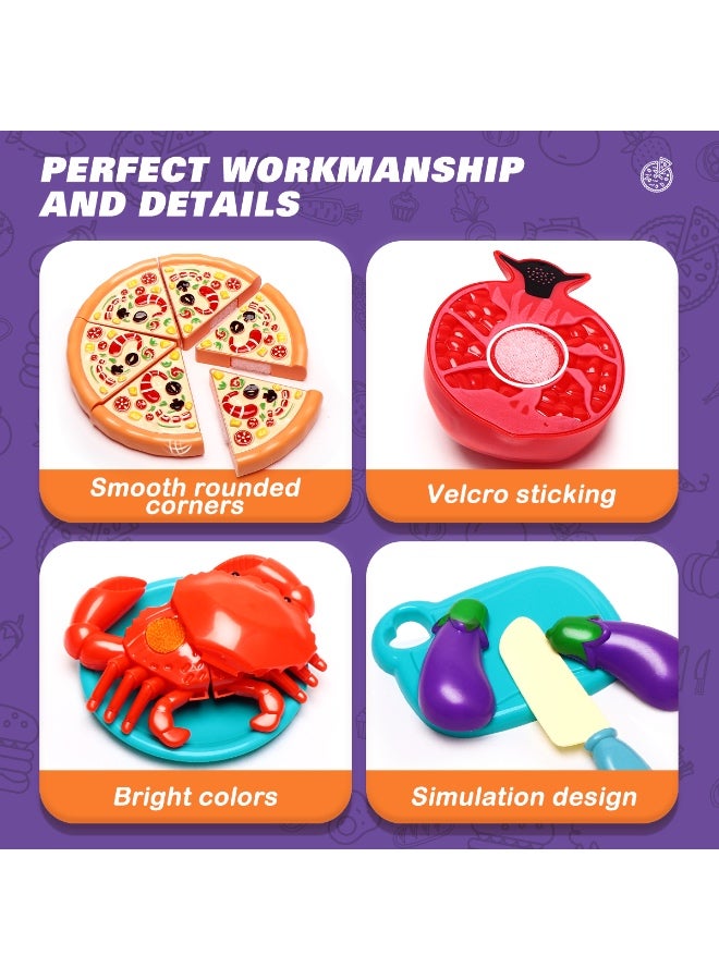 81pcs Cutting Toy Food with Storage Bag, Cutting Fruit and Vegetable Set, Kitchen Toy Set, Fun Food Simulation Toys for Children's Skills Development,Boys Girls Gift - Image 5