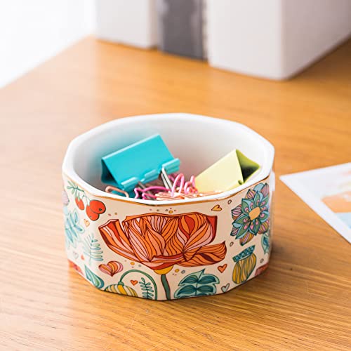YOSCO Ceramic Paper Clip Holder Paper Clip Dispenser Organizer for Desk Cute Office Binder Clip Holder Bobby Pin and Hair Clip Holder (01-Flower) - Image 3