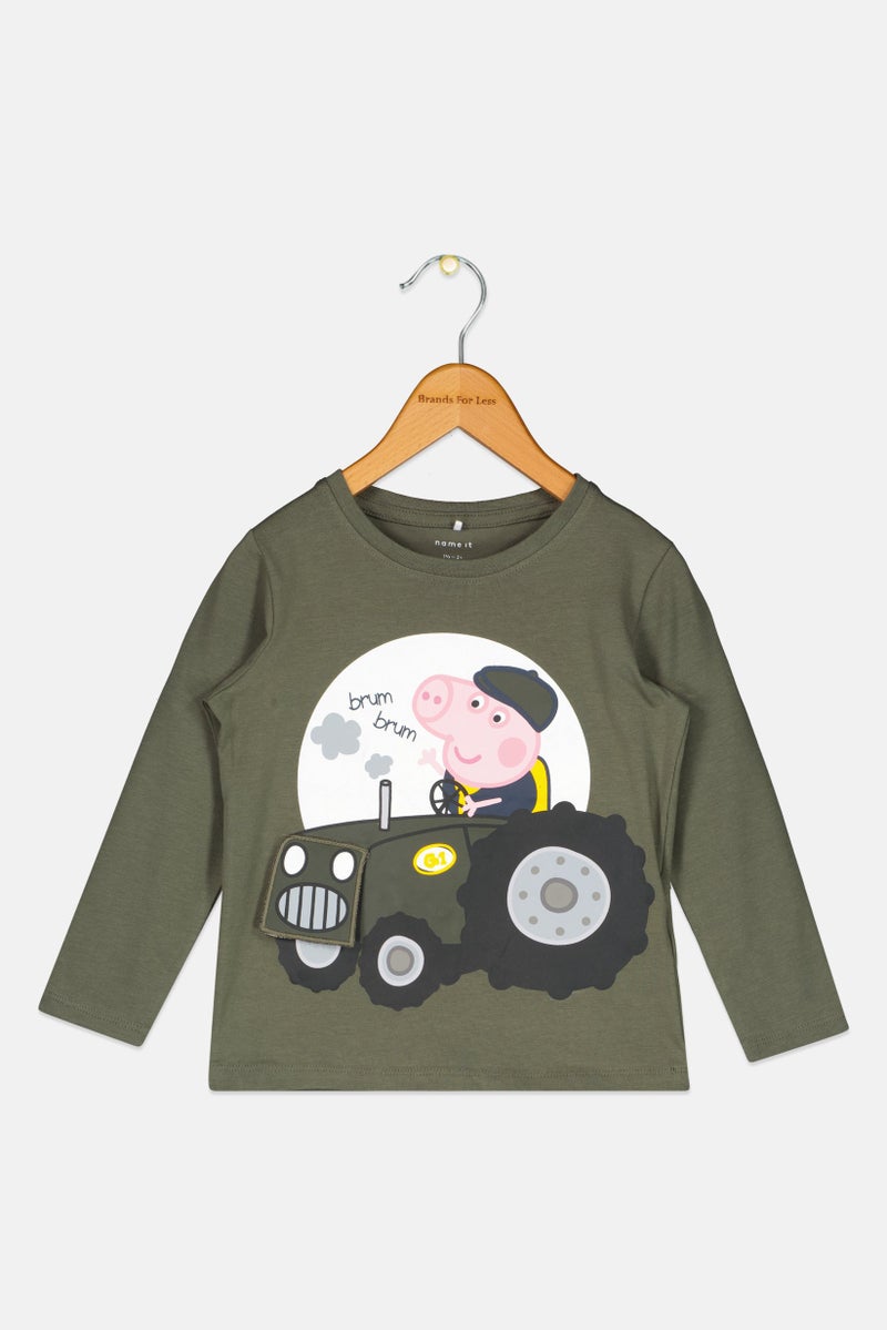 NAME IT Toddlers Boy Graphic Long Sleeve T-Shirt, Olive - Image 1