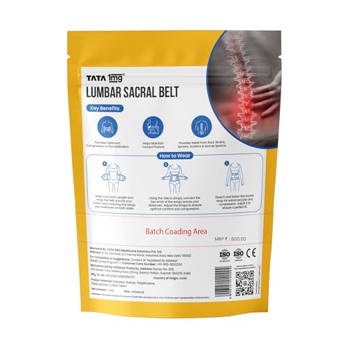 TATA 1MG Lumbar Sacral Belt for Relief from Back Pain and Muscle Spasms | With 5 Flexible Splints for Optimal Lower Back and Waist Support | For Men and Women | Universal Size | Pack of 1 - Image 2