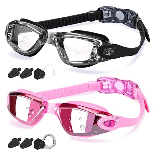 COOLOO Swim Goggles, 2 Pack Goggles Swimming Adult Swimming Goggles for Women Men Youth Teen Kids Anti Fog Anti-UV No Leaking - Image 1