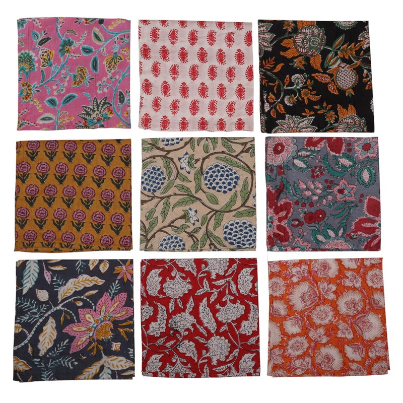 Marubhumi 10 Pc Cotton Cloth Napkins- Hand Block Print, Eco-Friendly, Dinner Napkins, Floral,Hand Made Size 16x16 Inch Printed Home Decor Multicolored - Image 1