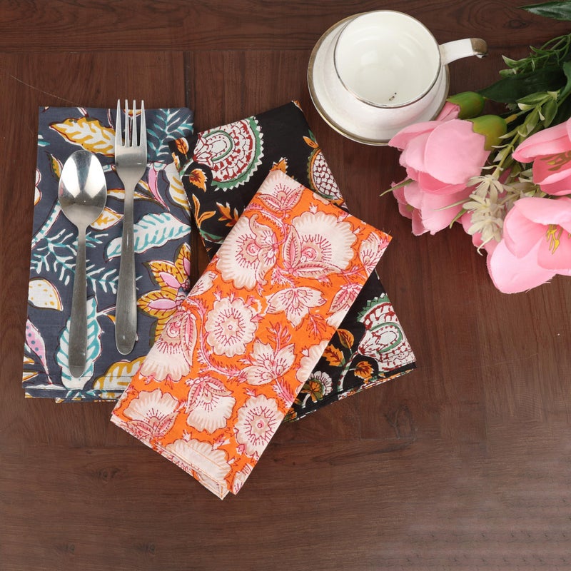 Marubhumi 10 Pc Cotton Cloth Napkins- Hand Block Print, Eco-Friendly, Dinner Napkins, Floral,Hand Made Size 16x16 Inch Printed Home Decor Multicolored - Image 2