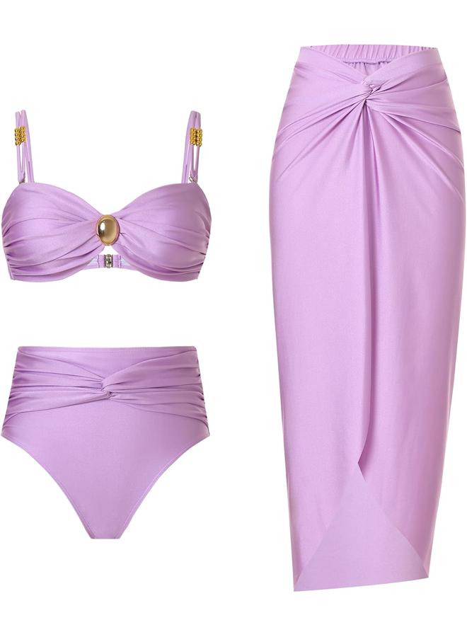 Y&D Women's One Piece Swimsuit with Cover up Set Beach Wrap Skirt Retro Bikini Set Two Piece Bathing Suit with Cover up - Image 1