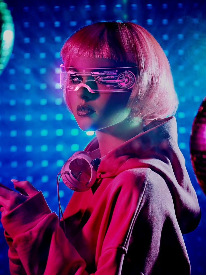 TOODOO 2 Pairs LED Visor Glasses 7 Colors Futuristic Glasses Light up Punk Accessories for Rave Party Costume - Image 5