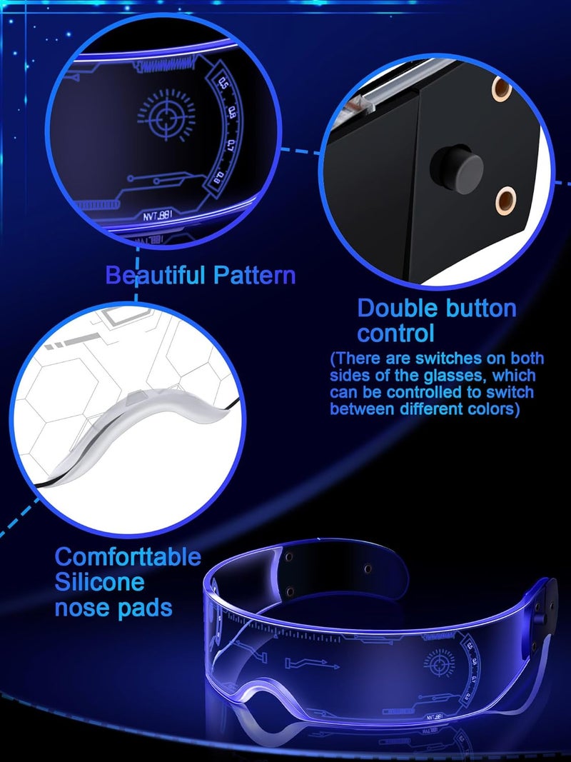 TOODOO 2 Pairs LED Visor Glasses 7 Colors Futuristic Glasses Light up Punk Accessories for Rave Party Costume - Image 4