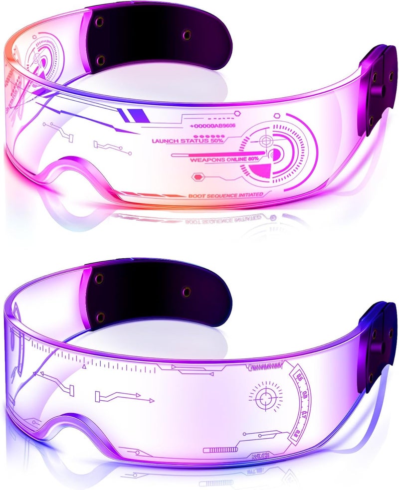 TOODOO 2 Pairs LED Visor Glasses 7 Colors Futuristic Glasses Light up Punk Accessories for Rave Party Costume - Image 1