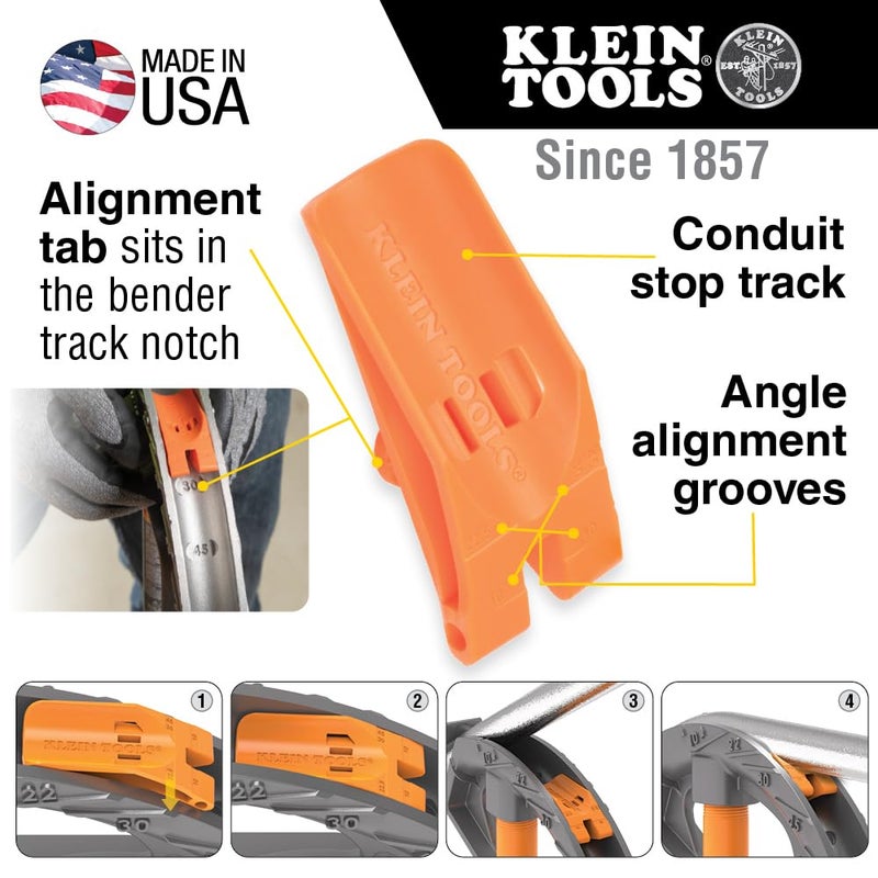 Klein Tools 51607 Aluminum Conduit Bender Full Assembly, 3/4-Inch EMT, 1/2-Inch Rigid, Wide Foot Pedal, Benchmark Symbols and Angle Setter - Image 3