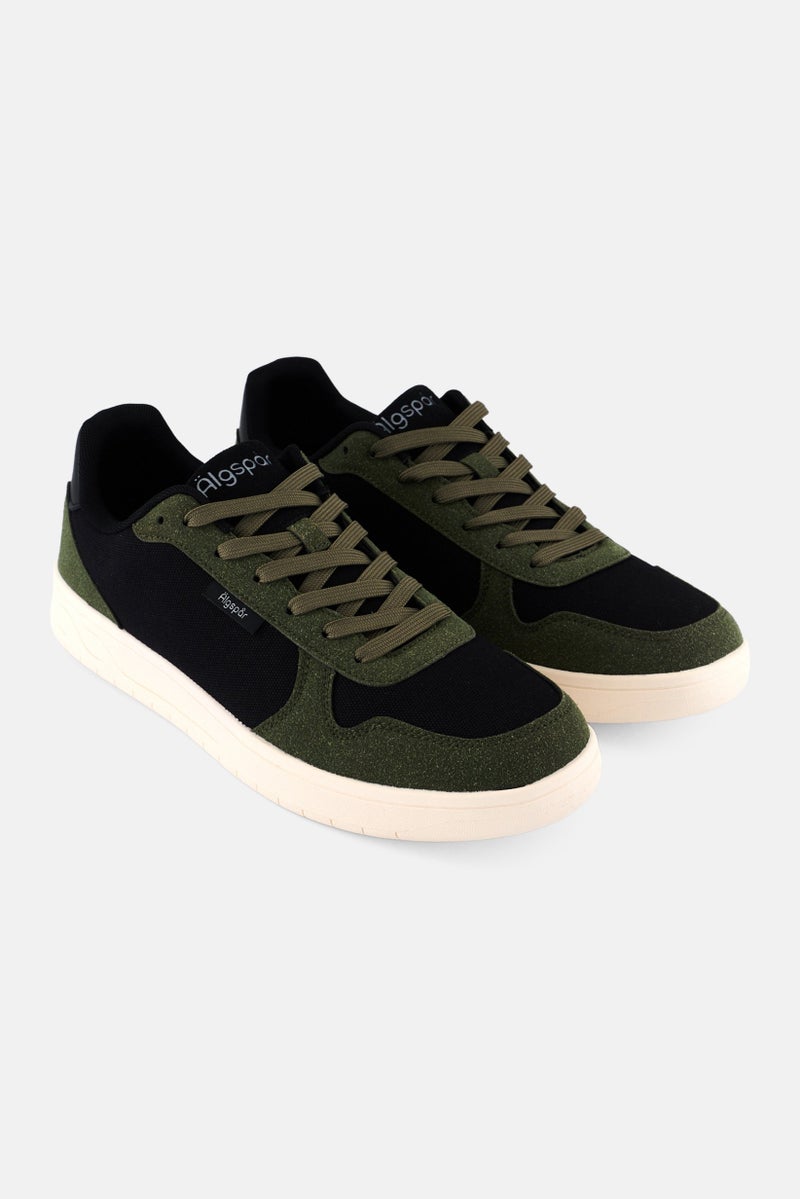 Algspar Men Brand Logo Lace Up Outdoor Shoes, Olive - Image 1