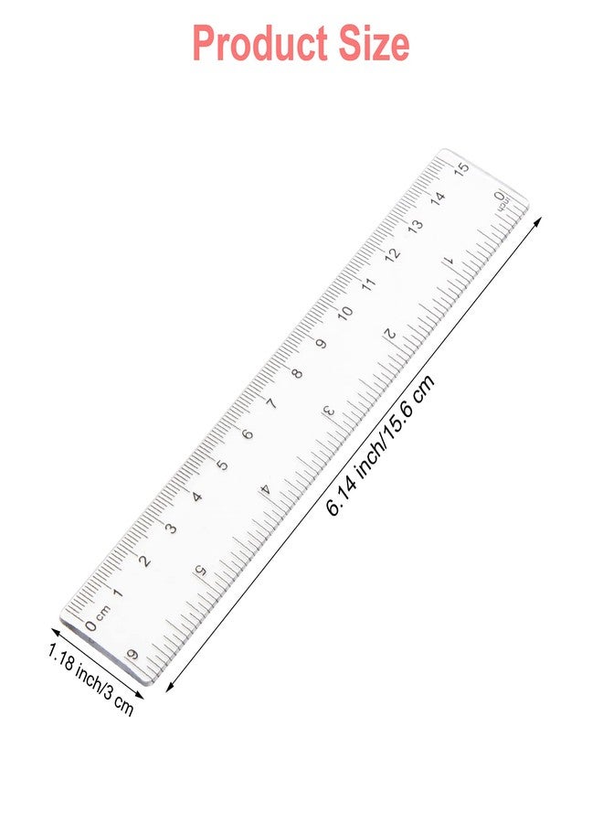 Pletpet 2 Pack 6 inch Clear Plastic Ruler Straight Shatterproof Transparent Rulers for Office Supply (Clear) - Image 2