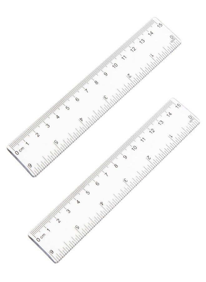 Pletpet 2 Pack 6 inch Clear Plastic Ruler Straight Shatterproof Transparent Rulers for Office Supply (Clear) - Image 1