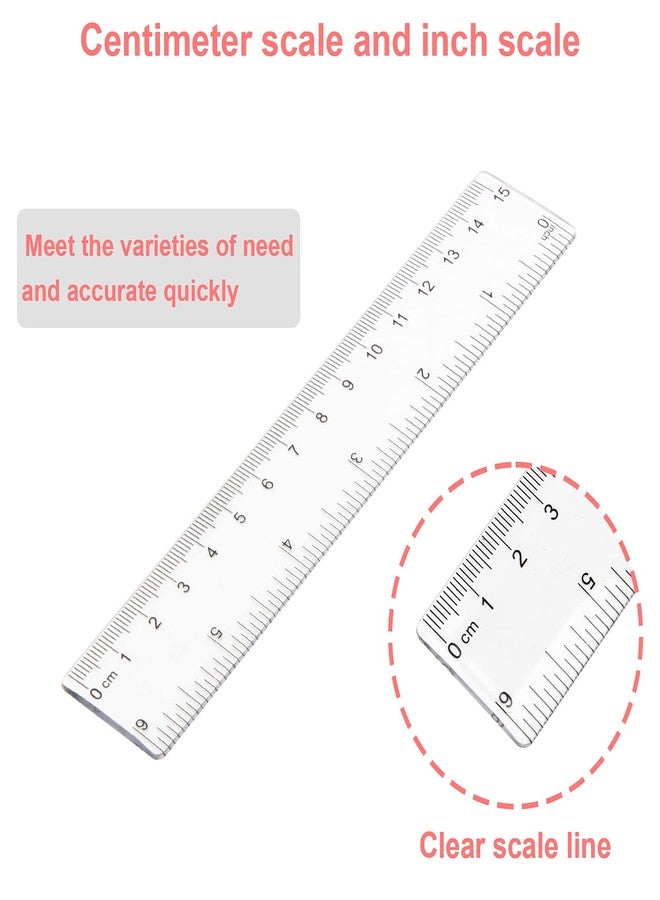 Pletpet 2 Pack 6 inch Clear Plastic Ruler Straight Shatterproof Transparent Rulers for Office Supply (Clear) - Image 3