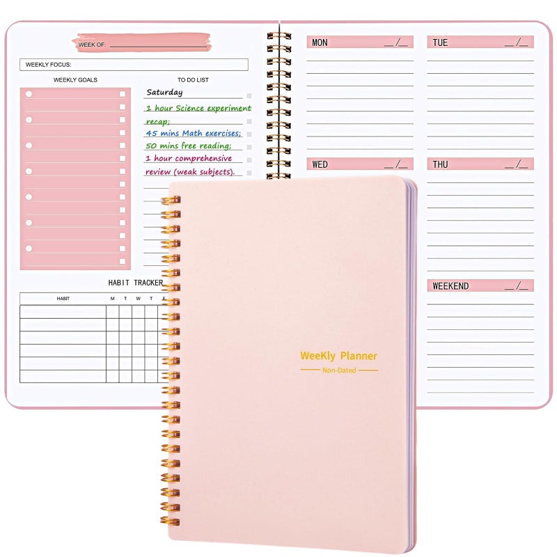 Aosemili Undated Weekly Planner, A5 Personal Goals Journal Non Dated Weekly Planner to Do List Notebook with Goal Habit Tracker Organizer, Cute Undated Week Planners with Spiral Binding for Kids School Work - Image 1