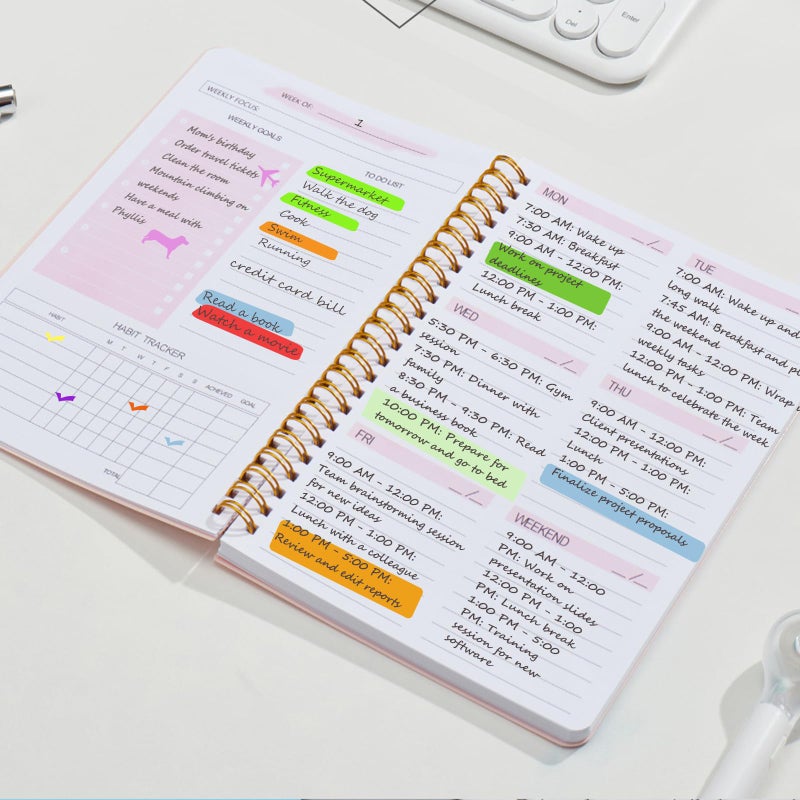 Aosemili Undated Weekly Planner, A5 Personal Goals Journal Non Dated Weekly Planner to Do List Notebook with Goal Habit Tracker Organizer, Cute Undated Week Planners with Spiral Binding for Kids School Work - Image 3