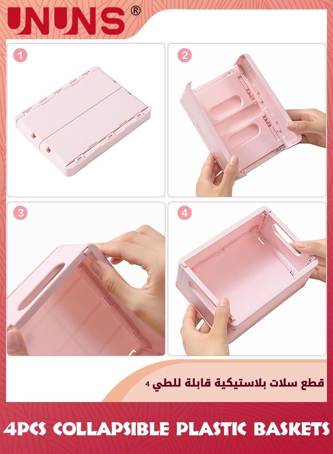 UNUNS 4-Pack Mini Storage Crates Organizer,Collapsible Plastic Storage Basket With Space-Saving Design,Stackable Cute Bin For Office Home Bedroom,Bathroom And Kitchen Storage Decor - Image 3