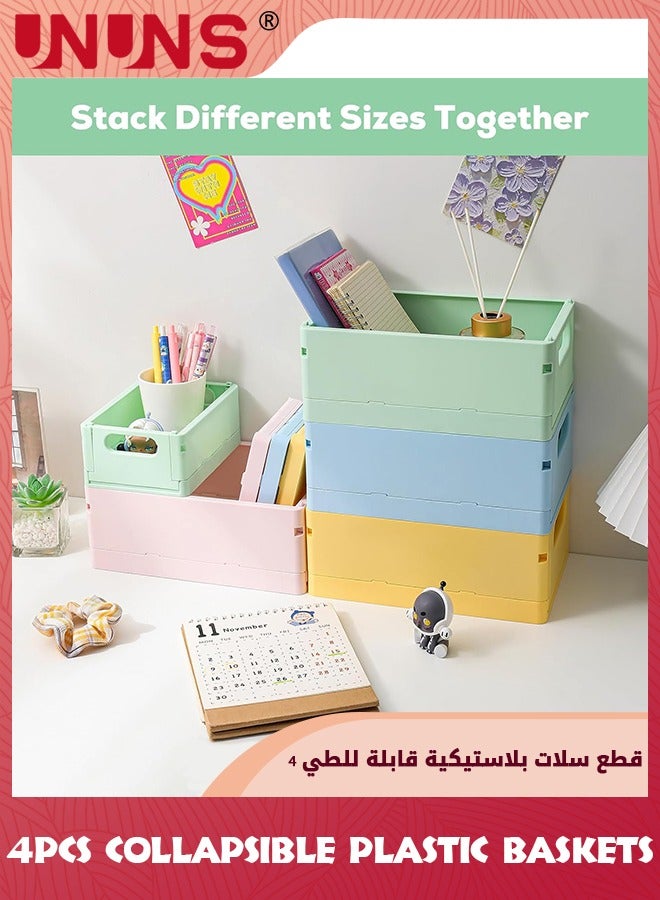UNUNS 4-Pack Mini Storage Crates Organizer,Collapsible Plastic Storage Basket With Space-Saving Design,Stackable Cute Bin For Office Home Bedroom,Bathroom And Kitchen Storage Decor - Image 4
