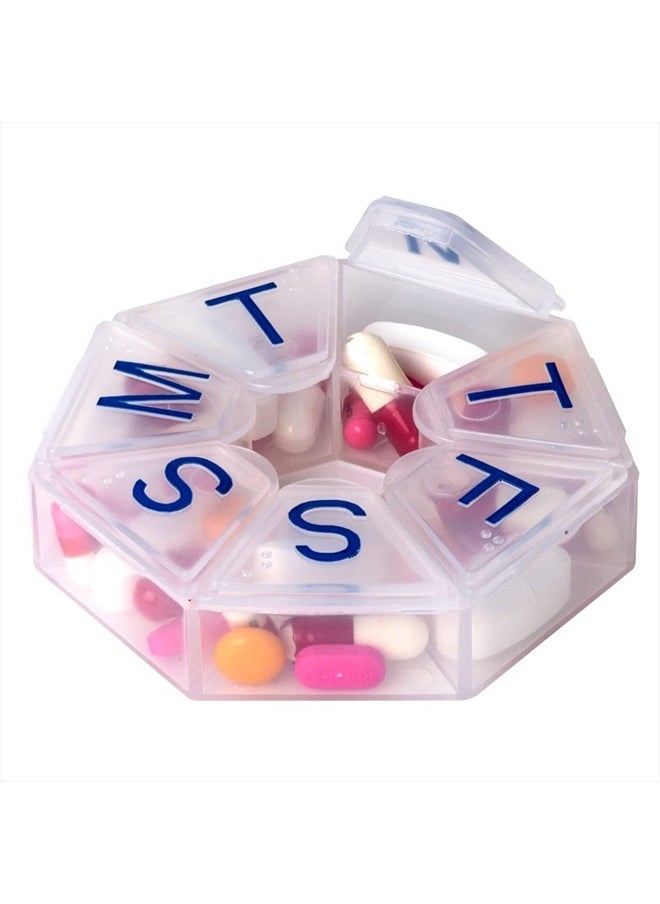 ACU-LIFE Round Weekly (7-Day) Pill Organizer, Vitamin Case, and Medicine Box, Large Compartments, Natural (Clear)  - Image 1