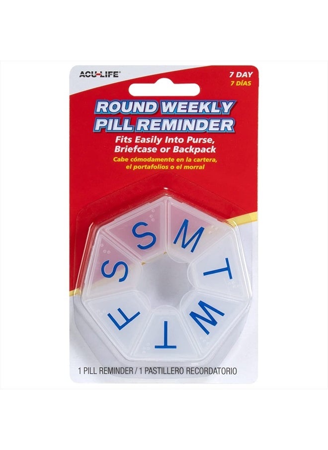 ACU-LIFE Round Weekly (7-Day) Pill Organizer, Vitamin Case, and Medicine Box, Large Compartments, Natural (Clear)  - Image 2